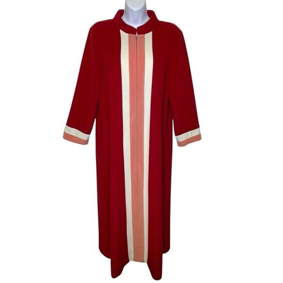 Vintage 1970’s Vanity Fair Zip Up Pajama Robe Red Pink White Size 16 - Picture 1 of 11